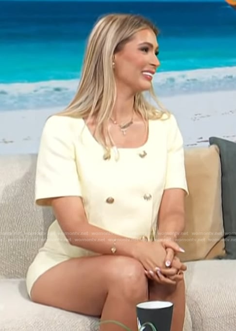 Isabel's yellow textured blazer and skirt on Access Hollywood