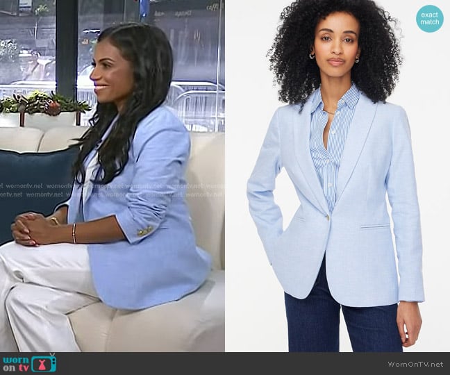 J. Crew Linen-blend One-button Blazer in Dusty Peri Ivory Linen worn by Niro Feliciano on Today