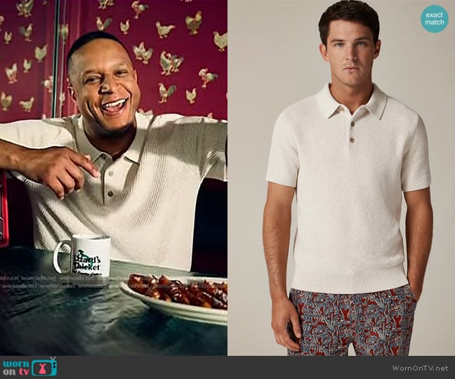 J. Crew Short-sleeve Cotton Seed-stitch Sweater-polo in Hthr Natural worn by Craig Melvin on Today