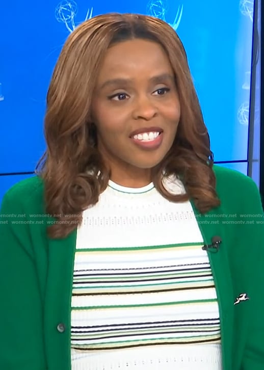 Jacqueline Coley’s white stripe knit dress on E! News