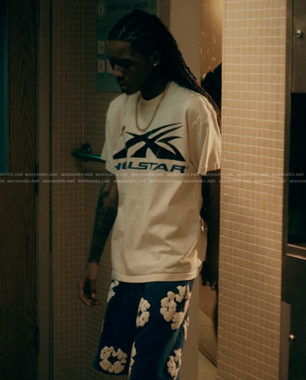 Jake’s blue floral shorts on The Chi