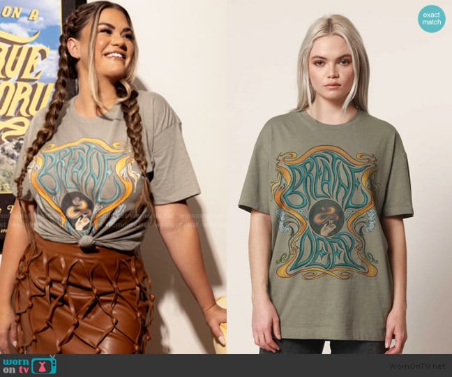 James Mae Breathe Deep Sage Green Oversized Tee worn by Brittany Cartwright on The Valley