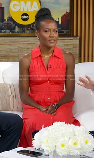 Janai's red sleeveless shirtdress on Good Morning America