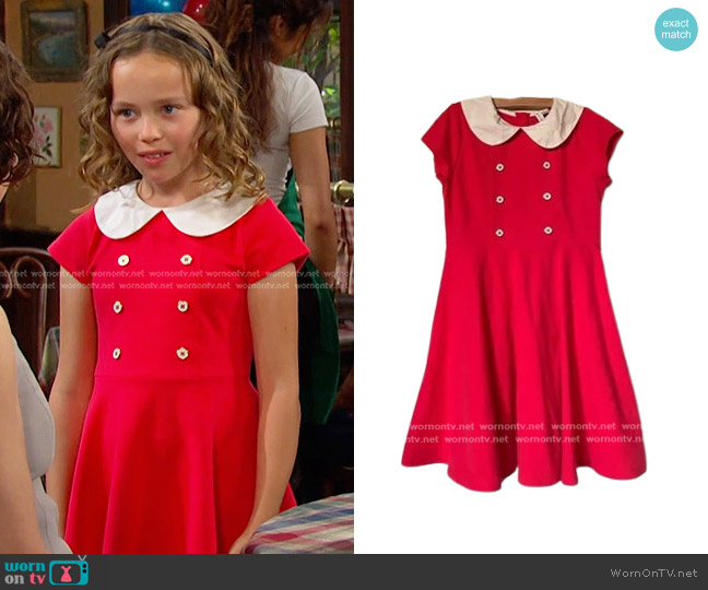 Janie and Jack Collared Ponte Dress in bright red worn by Rachel Black (Alice Halsey) on Days of our Lives