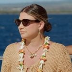 Janet’s beige crochet knit dress on The Valley