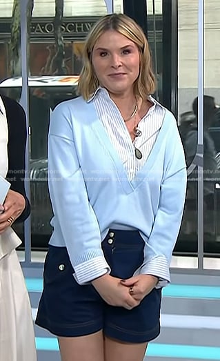 Jenna's blue stripe mixed media sweater and denim shorts on Today