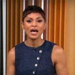 Jericka Duncan’s blue asymmetric vest and pants set on CBS Mornings