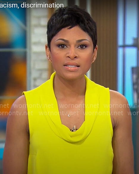 Jericka Duncan's yellow cowl neck top on CBS Mornings