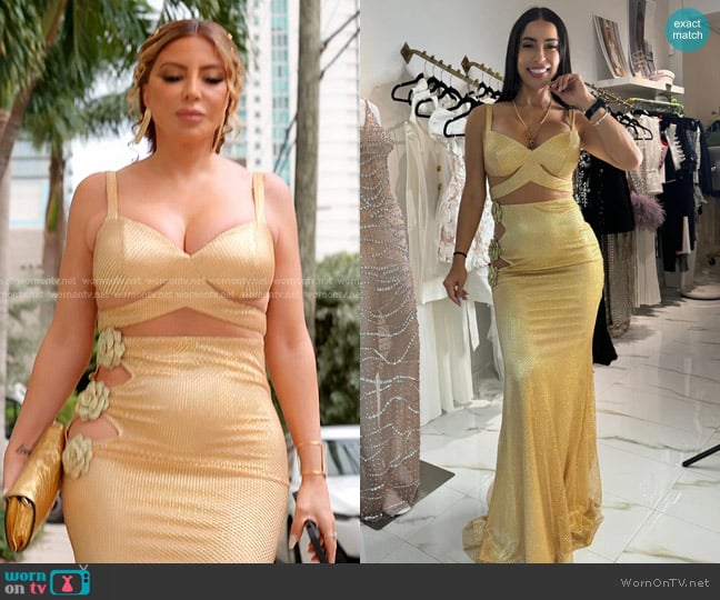 Jessica Bara Dandelion Flower Sequin Maxi Dress worn by Larsa Pippen (Larsa Pippen) on The Real Housewives of Miami