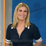 Jill’s navy stripe trim polo and green sequin skirt on Today