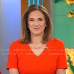 Jill Schlesinger’s red v-neck short sleeve dress on CBS Mornings