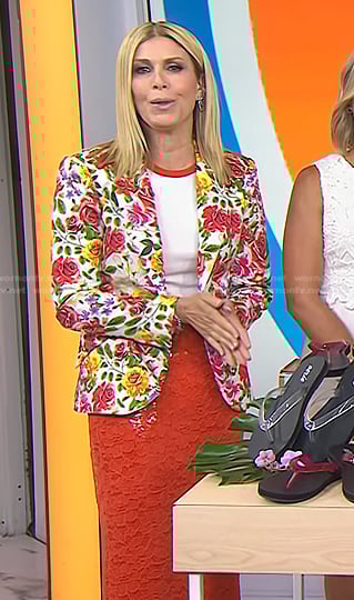 Jill's floral blazer and red lace skirt on Today