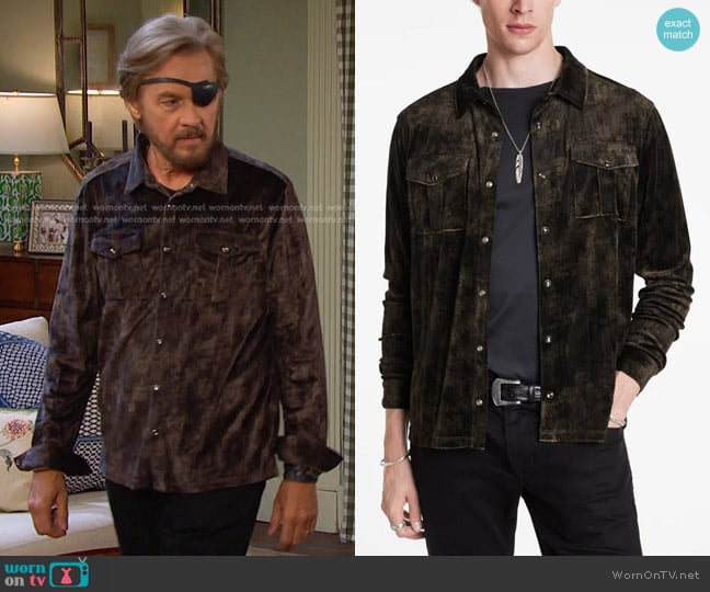John Varvatos Ferentino Shirt in Chocolate worn by Steve Johnson (Stephen Nichols) on Days of our Lives