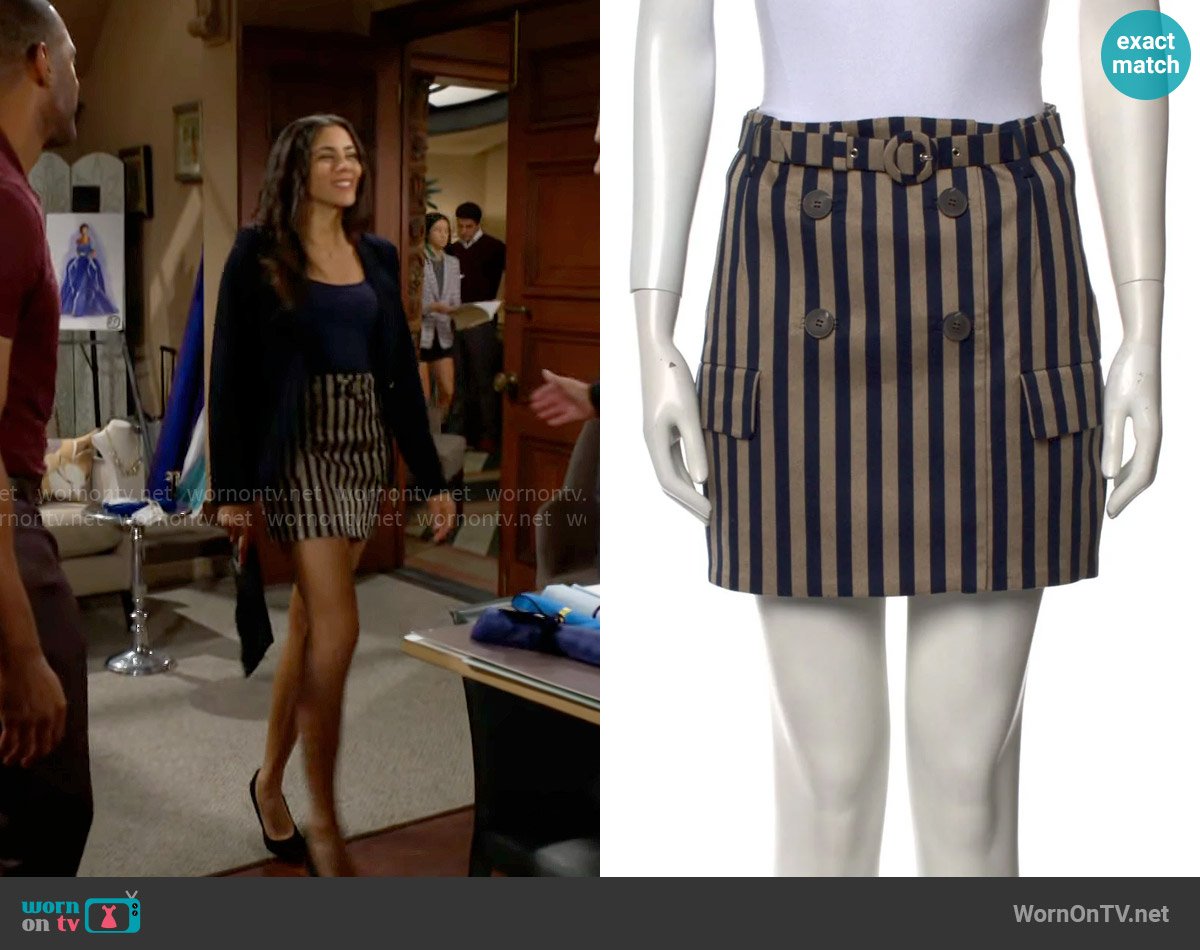 Jonathan Simkhai Striped Double Breasted Mini Skirt worn by Daphne Rose (Murielle Hilaire) on The Bold and the Beautiful