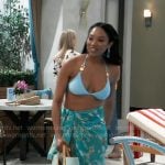 Jordan's blue bikini and floral sarong on General Hospital