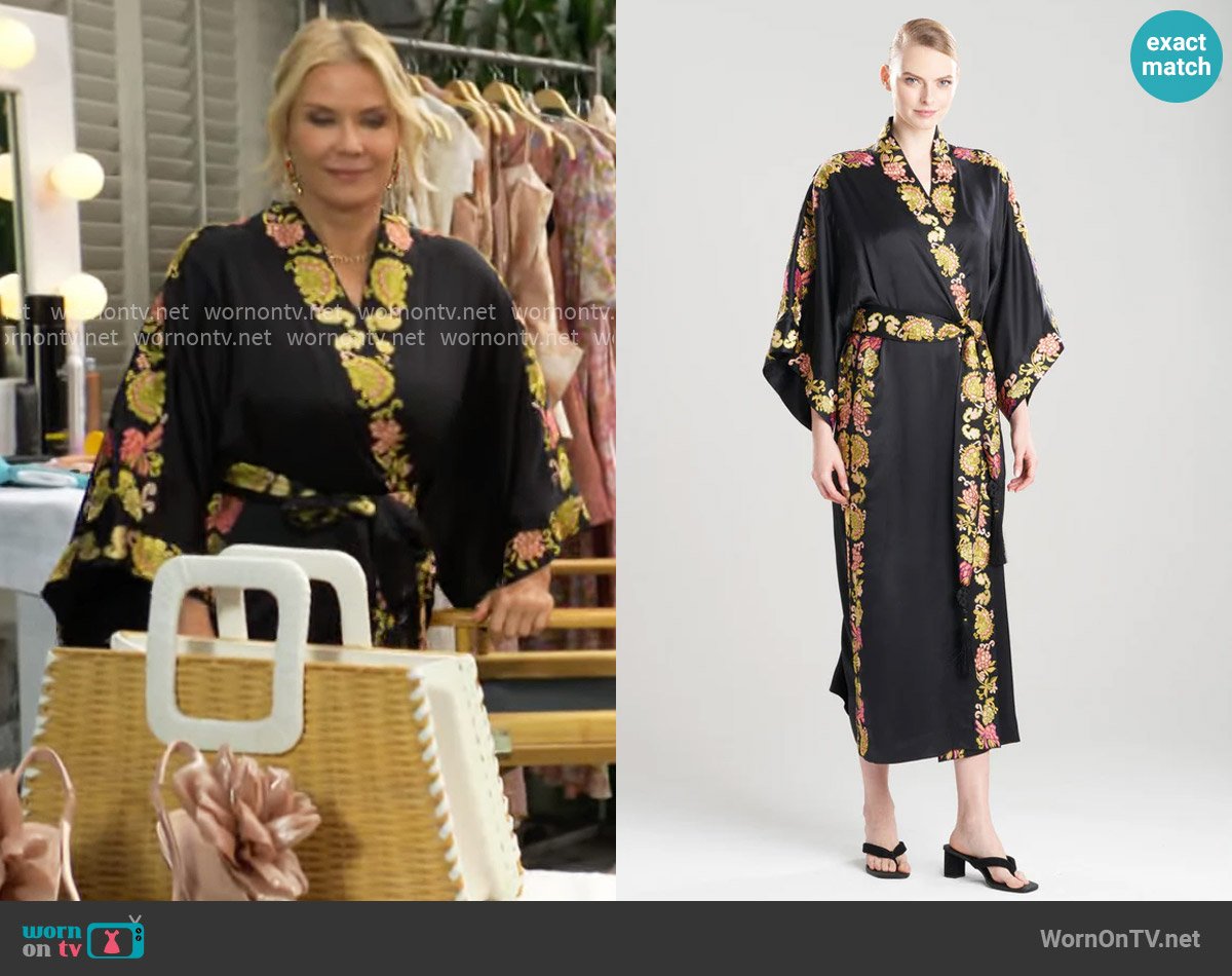 Josie Natori Couture Yasugi Embroidered Silk Robe worn by Brooke Logan (Katherine Kelly Lang) on The Bold and the Beautiful