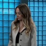 Josslyn’s beige cropped jacket and zip front skirt on General Hospital