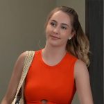 Josslyn’s red tied crop top and denim shorts on General Hospital