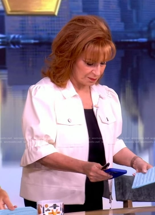Joy's white ruffle cuff jacket on The View