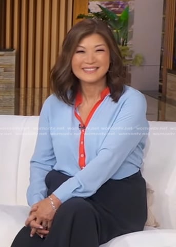 Juju's blue blouse with orange trim on Good Morning America
