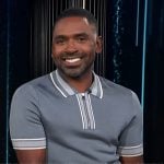 Justin’s grey contrast stripe polo shirt on E! News