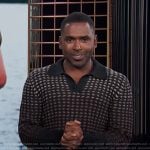 Justin’s contrast knit polo sweater on E! News