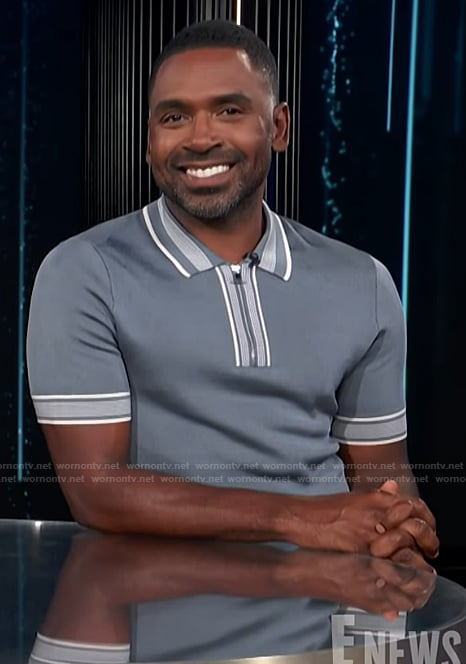 Justin's grey contrast stripe polo shirt on E! News