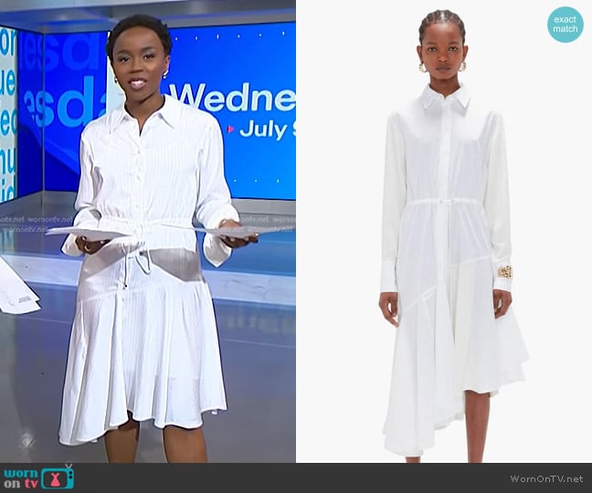 JW Anderson ASymmetric Shirt Dress worn by Zinhle Essamuah on NBC News Daily