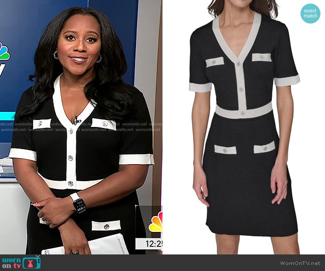Karl Lagerfeld Contrasting Colors Knit Buttons Aline Dress worn by Kay Angrum on NBC News Daily