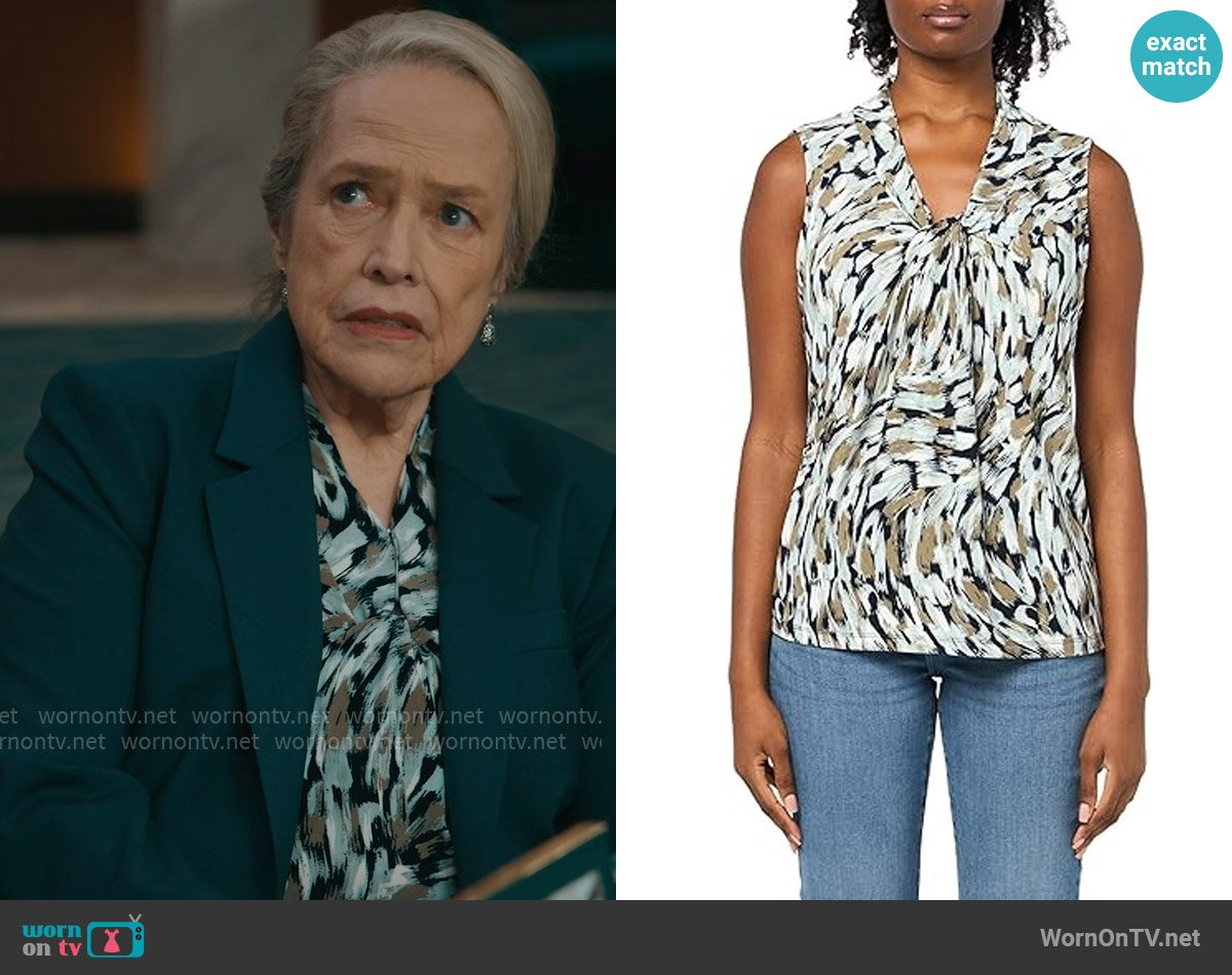 Kasper Knot Blouse in Sea Glass worn by Madeline Matlock (Kathy Bates) on Matlock