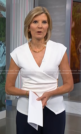 Kate's white short sleeve wrap top on NBC News Daily