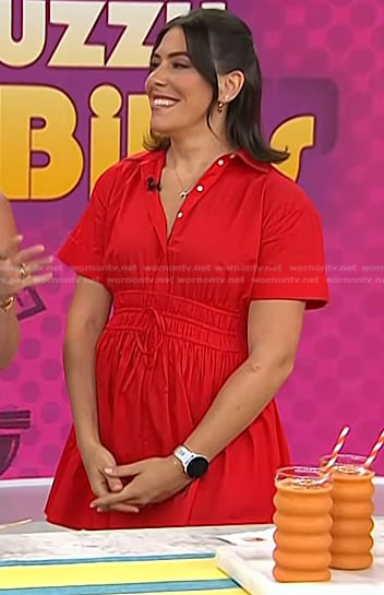Katie Stilo’s red smocked waist shirtdress on Today