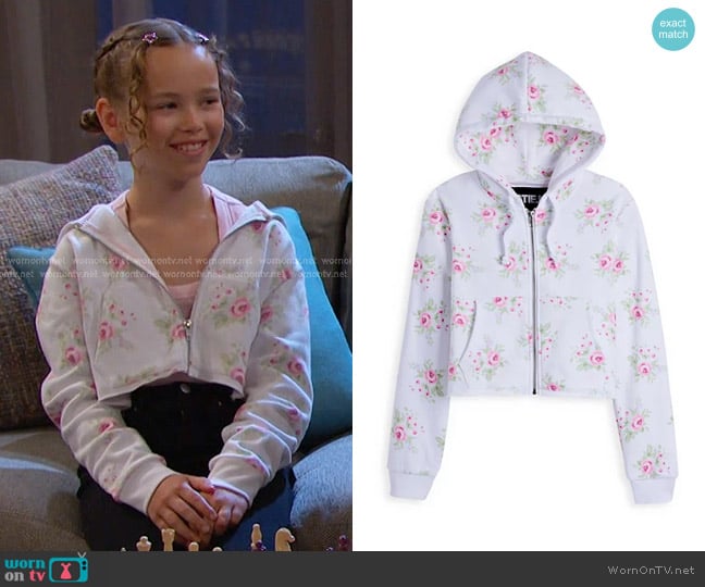 KatieJnyc Girls' Floral Crop Zip Hoodie worn by Rachel Black (Alice Halsey) on Days of our Lives