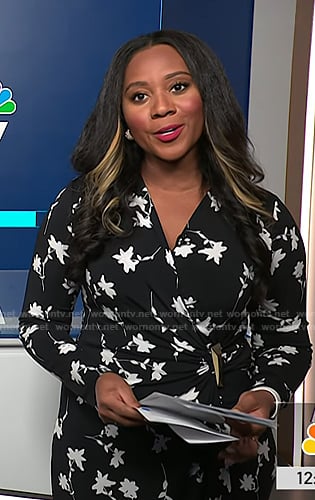 Kay Angrum’s black floral wrap dress on NBC News Daily
