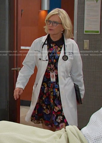 Kayla’s black floral dress on Days of our Lives