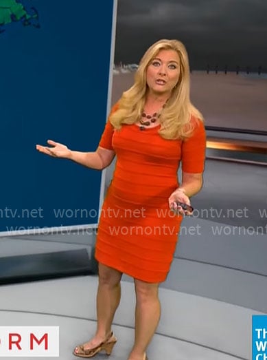 Kelly Cass's orange bandage dress on CBS Mornings