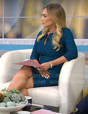 Kelly O’Grady’s teal split-neck dress on CBS Mornings