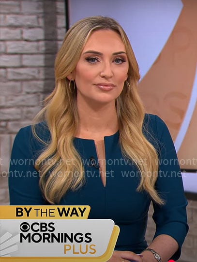 Kelly O'Grady's teal split-neck dress on CBS Mornings