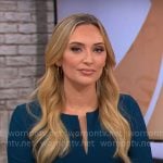 Kelly O’Grady’s teal split-neck dress on CBS Mornings