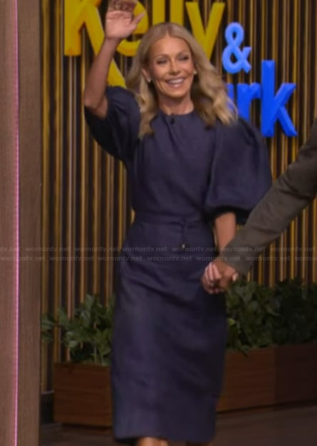 Kelly's blue balloon sleeve dress on Live with Kelly and Ryan
