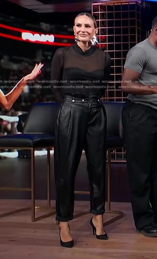 Keltie’s black mesh top and leather pants on E! News