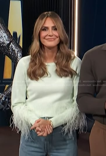 Keltie's mint green feather trim sweater on E! News