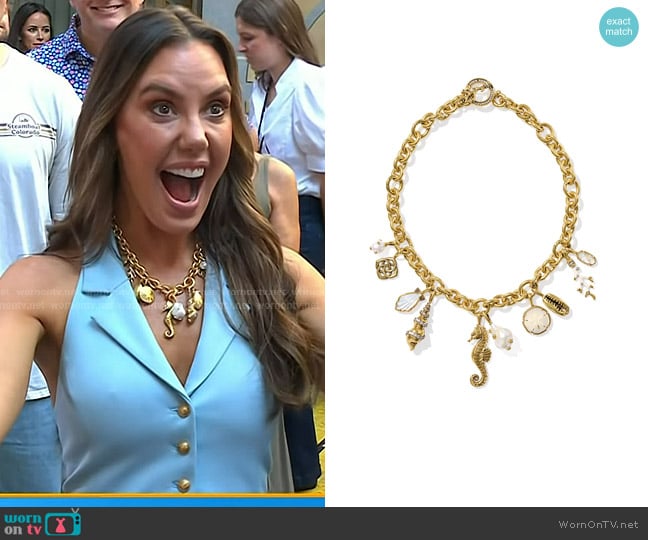 Kendra Scott Alexa Gold Statement Charm Necklace in Vintage Gold worn by Kendra Scott on Today