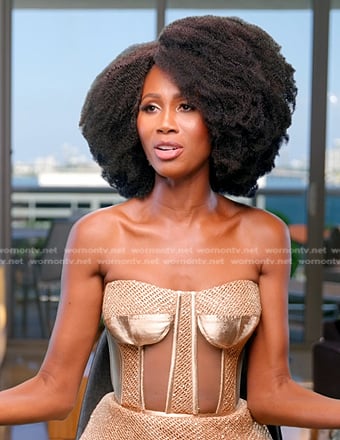 Kiki’s metallic mesh confessional dress on The Real Housewives of Miami