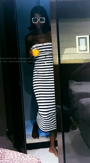 Kiki's stripe strapless dress on The Real Housewives of Miami
