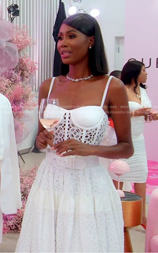 Kiki's white eyelet belted dress on The Real Housewives of Miami