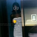 Kiki’s stripe strapless dress on The Real Housewives of Miami
