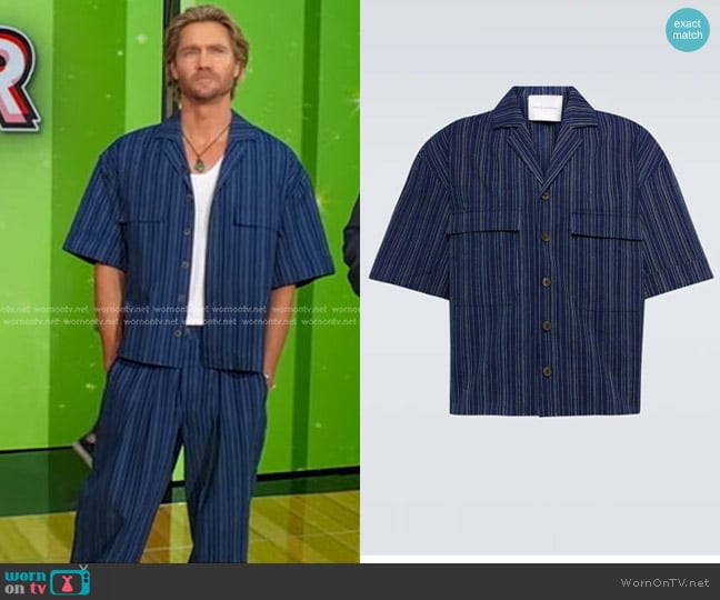 King & Tuckfield Cropped-fit Cotton And Linen Shirt in Dark Indigo Multi Pinstripe worn by Chad Michael Murray on Good Morning America