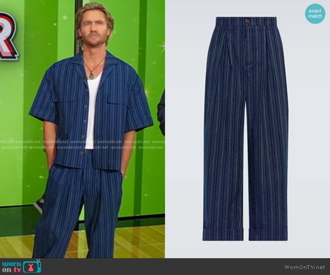 King & Tuckfield Indigo Cotton Trousers in Indigo Pinstripes worn by Chad Michael Murray on Good Morning America