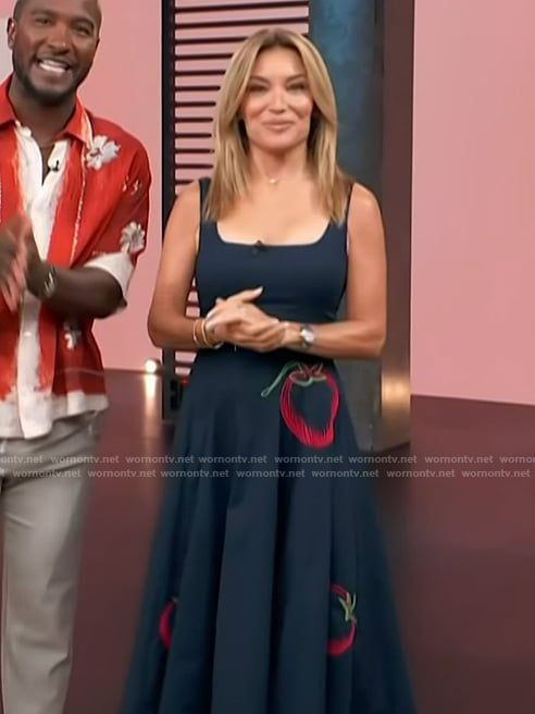 Kit’s blue floral embroidered square neck dress on Access Hollywood